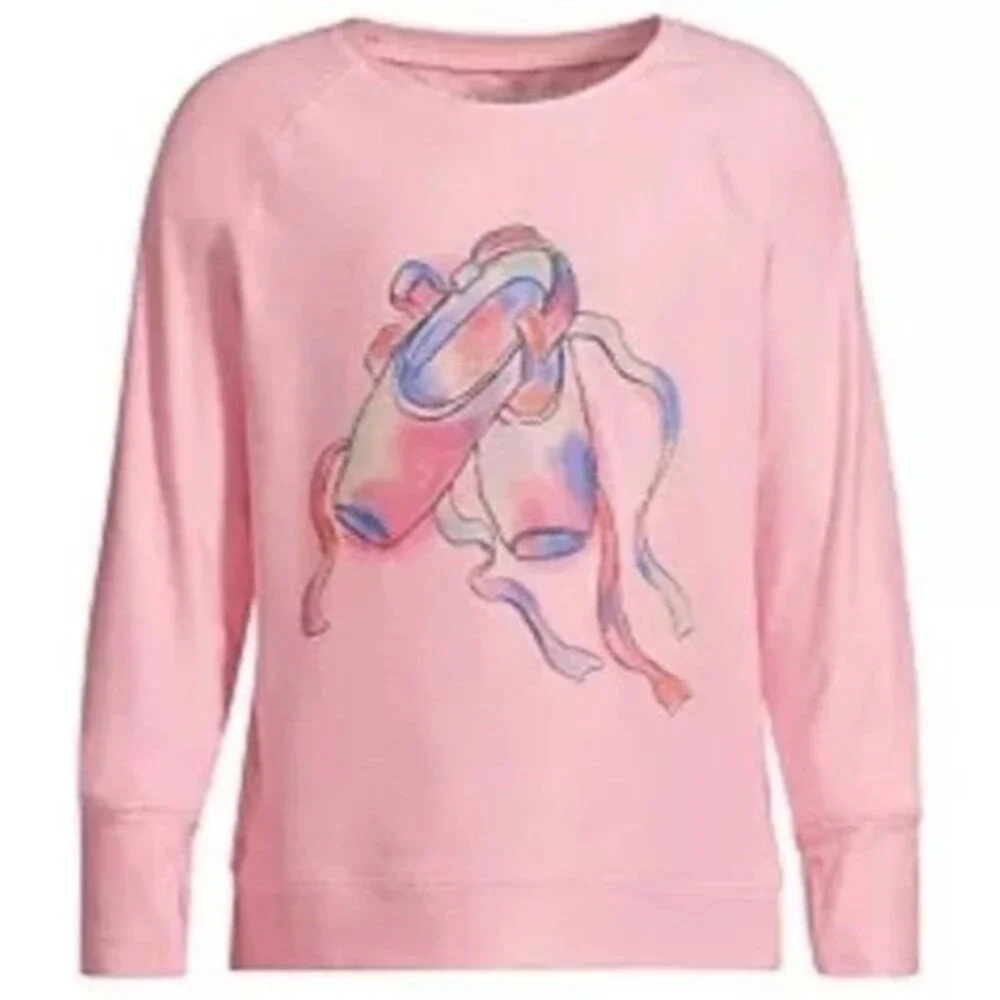 Lands End Girls XL Long Sleeve Shirt Pink Ballet Slippers Thump Holes Dance NWOT